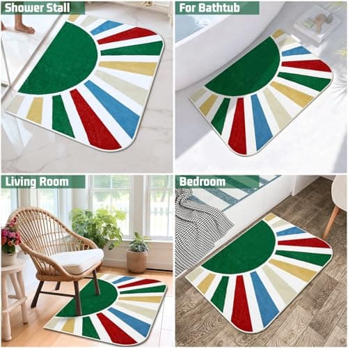 BLESWIN Bathroom Rug Mat 20x30, Soft Fluffy Rainbow Sun Bath Mats for Bathroom, Non Slip Machine Washable Bathmat for Shower Floor Tub Sink, Leaf Green - Thumbnail 6