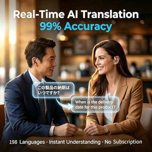 AI Translation Earbuds Real Time - Translator Headphones 198 Languages, Audifonos Traductores Inglés Español Translating Headsets Wireless Bluetooth 6.1 for Travel, Meeting & Learning - Classic Black - Thumbnail 3