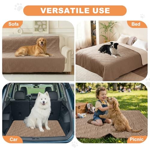 Vmeyiek 100% Waterproof Dog Bed Cover Pet Blanket(35"x71"),7-Layer Reversible Washable Sofa Couch for Furniture Car (Taupe+Apricote) - Thumbnail 4