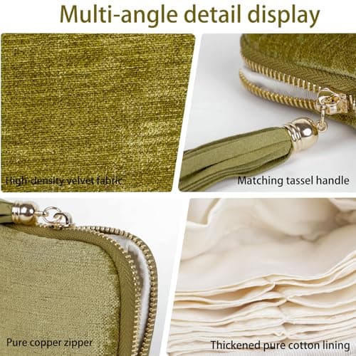 ASINGYER Travel Jewelry Storage Bag for Women, Velvet Portable Jewelry Organizer with Tassel Zipper, Small Pouches for Bracelets Necklaces Rings Earrings, Wedding Gift for Women (Green) - Thumbnail 5