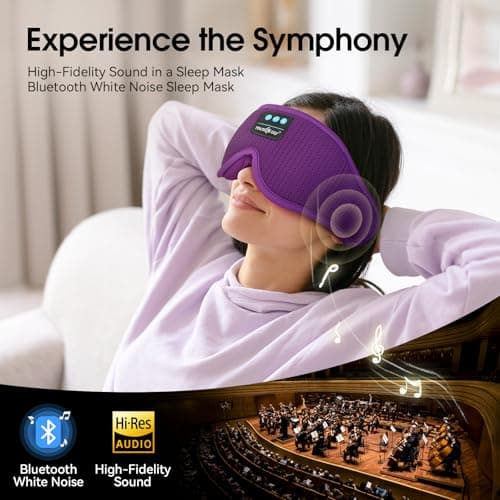 MUSICOZY White Noise Sleep Mask Headphones with 16 Soothing Sounds, Bluetooth Sleep Mask 3D Wireless Music Sleeping Headphones for Side Sleeper - Thumbnail 6