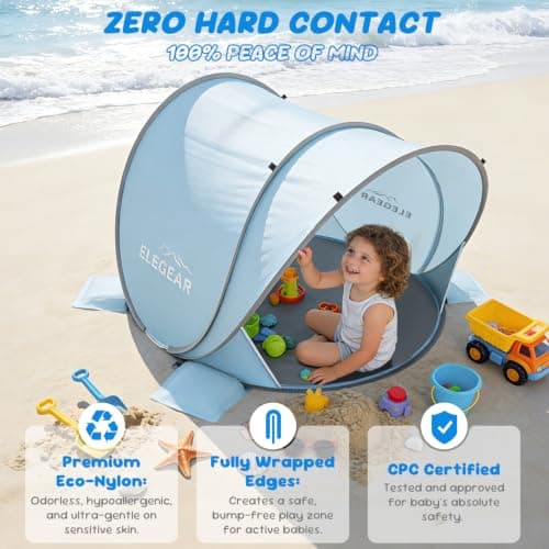 Elegear Pop Up Baby Beach Tent with Mini Canopy, CumbreX™ UPF 50+ UV Protection Baby Tent Sun Shelter, 1S Setup Portable Baby Beach Essentials Shade for Infant Toddler Outdoor Indoor Play - Blue - Thumbnail 3