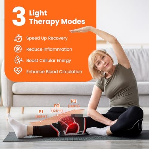 Keneo Red Light Therapy Knee Brace with Vibration Massage - 660nm & 850nm Infrared Light Therapy for Knee Pain Relief, 3 Heat Levels, 3 Massage Modes, Wireless & 5000mAH Rechargeable (Grey) - Thumbnail 2