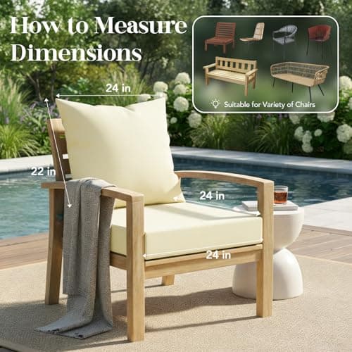 L’AGRATY Outdoor Chair Cushions for Patio Furniture：24" x 24" Deep Seat Cushions with Backrest for Couch Sofa Chair - Waterproof Fade-Resistant Patio Cushion (Set of 4,Ivory) - Thumbnail 6