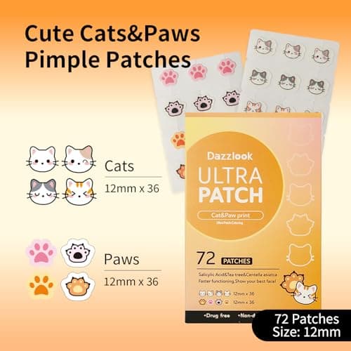 Dazzlook Cute Cats and Paws Printed Pimple Patch with Salicylic Acid, Hydrocolloid Pimple Stickers for Blemish Care, 72 Pcs, Fashion Blemishes Patches - Thumbnail 2