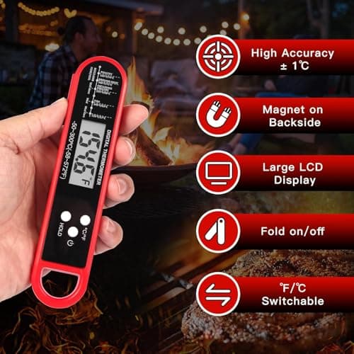 HFLYJPYW Meat Thermometer Digital for Grilling and Cooking - Waterproof Ultra-Fast Instant Read Food thermometers with Backlight & Calibration for Kitchen, Deep Fry, BBQ, Grill LCD (Black) - Thumbnail 3
