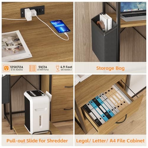 Garvee 2 Drawer File Cabinet, Filing Cabinet Fits Letter/a4 Size, Large Printer Stand with Storage, Printer Cabinet for Home Office with Power Strip, LED Lights, Open Shelf - Thumbnail 5