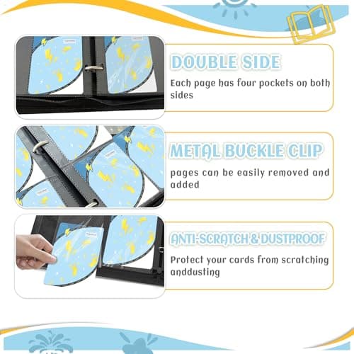 Trading Card Binder 4 Pocket, Card Binder 400 Pockels Card Book Holder Cards with 50 Removable Sleeves, 3-RingZip Design MTG/TCG/Sport Collectible Trading Card Albums Gifls for Boys and Girls (Blue) - Thumbnail 5