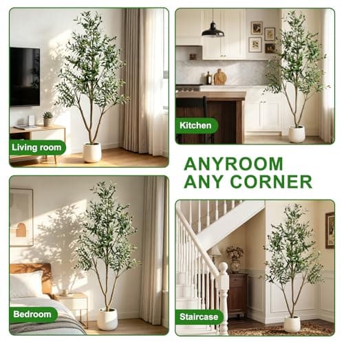 TNELTUEB 6FT Artificial Olive Tree Indoor with Lights & Planter, Realistic Faux Olive Trees with Lifelike Fruits for Living Room Decor, Tall Fake Silk Plants for Modern Home Office - Thumbnail 5