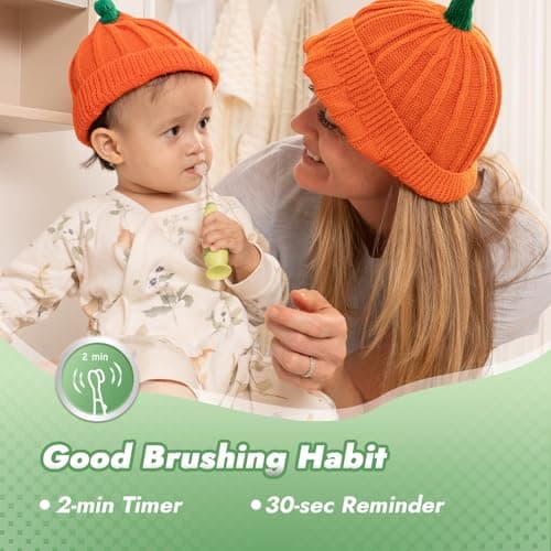 Papablic Toddler Sonic Electric Toothbrush Kids for Ages 1-3 Years, Baby Electric Toothbrush with Cute Dino Cover and Smart LED Timer, 2 Brush Heads (Max) - Thumbnail 5
