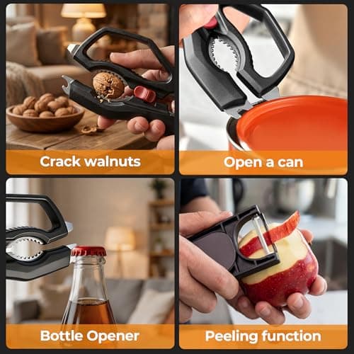 FINENUT Heavy Duty Kitchen Scissors with Peeler Sheath - Spring Loaded Poultry Shears for Chicken, Meat & Fish - Multipurpose Food Scissors with Safety Lock & Non-Slip Handle, Dishwasher Safe - Thumbnail 3