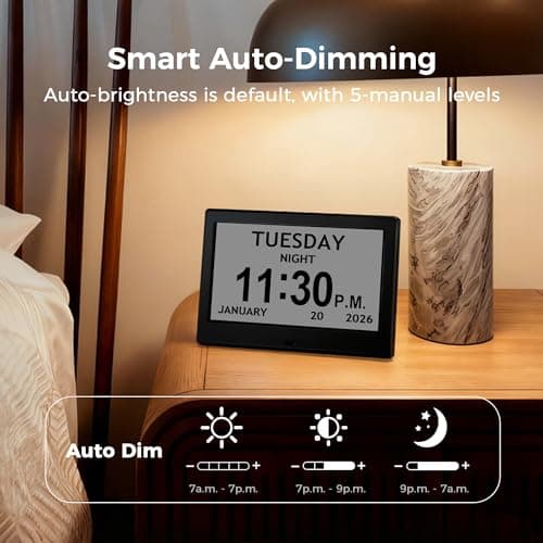 7'' Digital Clock, Dementia Clock With Date And Time, 10 Reminders, 6 Alarms, Auto-Dimming, Auto DST, Remote Control, Large Display Alarm Clock For Seniors, Gifts For People With Dementia, Alzheimers - Thumbnail 4