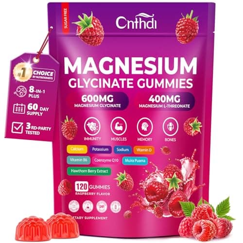Magnesium Glycinate Gummies 600mg, 120 Counts Chews Sugar Free Magnesium Gummies for Adults & Kids with L-Threonate, Calcium, Zinc & CQ10, Potassium Supplements for Zzz, Brain, Muscle & Relax - Image 1