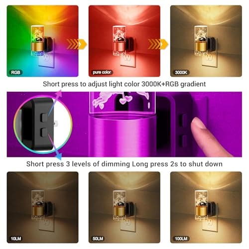 JandCase Night Lights Plug into Wall,Angel Night Light, 3000K+RGB 10-Color LED Nightlight with Dusk to Dawn Sensor, 10/50/100LM Adjustable Brightness for Birthday Home Decor - Thumbnail 3