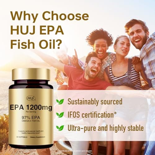 HUJ 97% EPA Omega-3 Fish Oil - 1200mg EPA Fish Oil, Wild-Caught, Sustainably Sourced - Suppprts Cardiovascular Health & Healthy Triglyceride lewels* - 60 Softgels - Thumbnail 3
