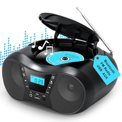 Greadio Boombox Portable CD Players for Home with Bluetooth, Boom Box CD Player FM Radio Combo, Stereo Sound, AC/Battery Powered, CD/CD-R/RW Compatible, Support AUX/USB/Headphone, Timer, Repeatable - Image 1