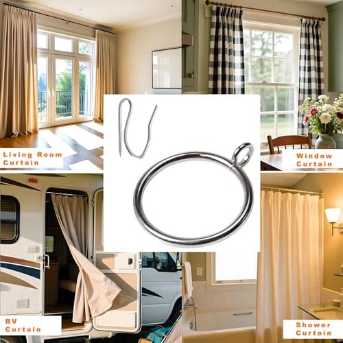 Curtain Rings with Eyelets, Metal Curtain Hooks for Drapes, Drape Ring 1.5 in Inner Diameter Fits Up to 1 1/4 inch Curtain Rod, 1.2 in Drapery Pins (22Pcs Silver Curtain Rings and 30Pcs Silver Hooks) - Thumbnail 5