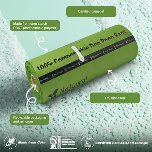 Compostable Dog Poop Bags-300 Bags 1Rolls, Poop Bags for Dogs Made of Cornstarch, Unscented, Ideal for Backyard Pickups - Thumbnail 5