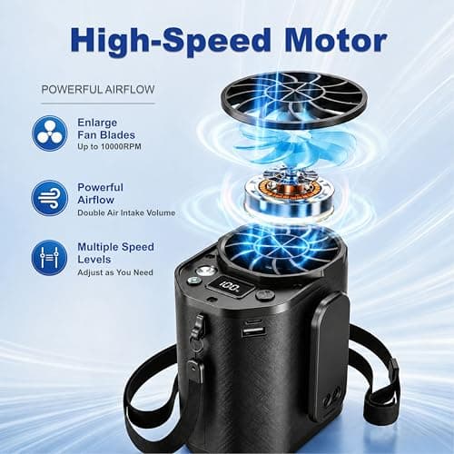 ATOPICK Waist Fan with Clip on: Portable 4-Speed Enlarged Fan-blades Personal Belt Fan with LED Light 6-11H of Working Time Hands-Free Neck Fan - Thumbnail 3