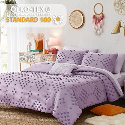 Geniospin Purple Full Comforter Set for Girls- 7 Pieces Pom Tufted Bed in A Bag Full Bedding Sets with Sheets, Pillowcases & Shams, All Season Kids Comforter Set - Thumbnail 3