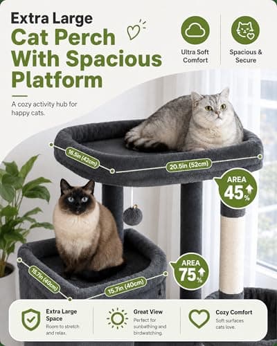 Extra Large Cat Tree, 84 Inch XXL Giant Cat Tower for Indoor Cats Large Adult 20lb+, Multi-Level Cat Climbing Condo with 5 Scratching Posts, 3 Wide Platform Perches, 2 Baskets, 2 Cat Caves - Thumbnail 2