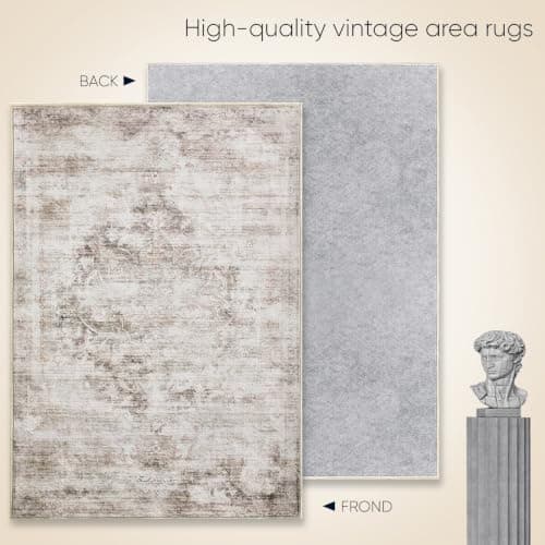 2'x3' Washable Area Rug Non-Slip, Vintage Floral Medallion Distressed Entryway Kitchen Bathroom Mat, Soft Low Pile Indoor Floor Carpet for Hallway Laundry, Ivory & Weathered Taupe Vintage-Style - Thumbnail 4