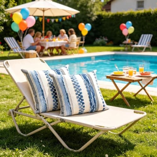 yuboo Summer Coastal Decorative Throw Pillows Set of 2, 18x18 Blue and White Textured Tufted Pillow Covers, Nautical Beach House Decor for Couch, Sofa, Bedroom and Patio (Inserts Not Included) - Thumbnail 4