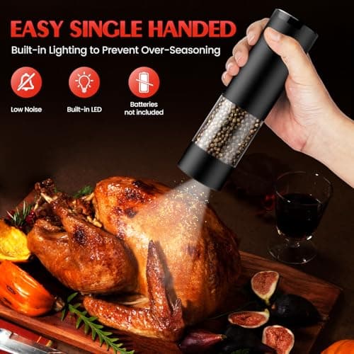 Electric Salt and Pepper Grinder Set Automatic Battery Pepper Mill Shakers Adjustable Coarseness Upgraded Larger Capacity with Led Home and Kitchen Appliances Birthday Gifts for Women Mom - Thumbnail 3