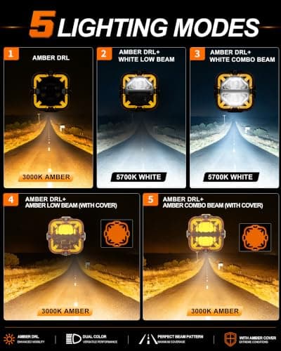 STROLITE 4 Inch LED Pods Off Road Lights, 90W 12000LM Amber Fog Lights with X DRL & Wiring Harness, IP67 Waterproof Spot Flood Combo for Trucks SUV ATV UTV - 2PCS - Thumbnail 2