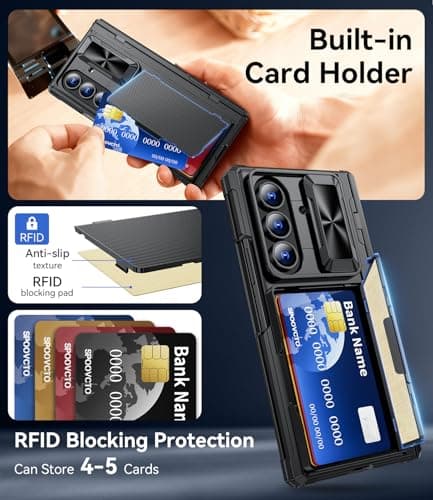 Kaiiecal for Samsung Galaxy Z Fold 7 Case with Cards Holder [Camera Cover] [RFID Blocking] [Hinge Cover] [Dual-Stand] Durable Shockproof Protective Phone Case for Z Fold 7 2025, Black(Anti Spy) - Thumbnail 2