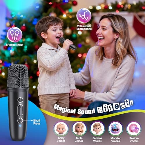 Disco Light Karaoke Microphone Machine: Portable Bluetooth Karaoke Speaker Adjustable Stand Wireless Microphones Party Lights for Adults Kids Toys Birthday Gifts for 4-12 Year Old Boys Girls Family - Thumbnail 5
