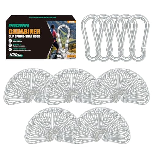 Prowin 100PCS 3.15in Galvanized M8 Carabiner Clips, Heavy Duty Spring Snap Hooks, 882LBS Capacity, Steel Quick Link for Camping, Hiking, Swing, Hammock, Outdoor Activities - Image 1