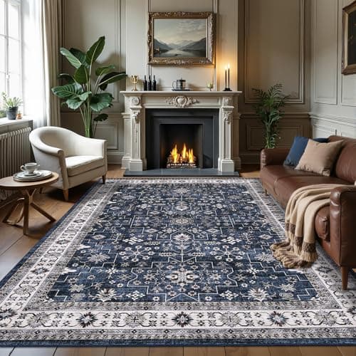 GarveeHome Navy Area Rugs 8x10 for Living Room, Vintage Tribal Large Washable Rug Soft Non Slip Backing Floor Mat Carpet Indoor Thin Accent Rug for Bedroom Dining Room Playroom Nursery Home Decor - Image 1