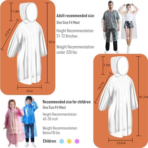 NVioAsport Ponchos Family Pack, (8 Pack) Rain Poncho for Adults and Disposable Emergency Rain Ponchos - Thumbnail 4