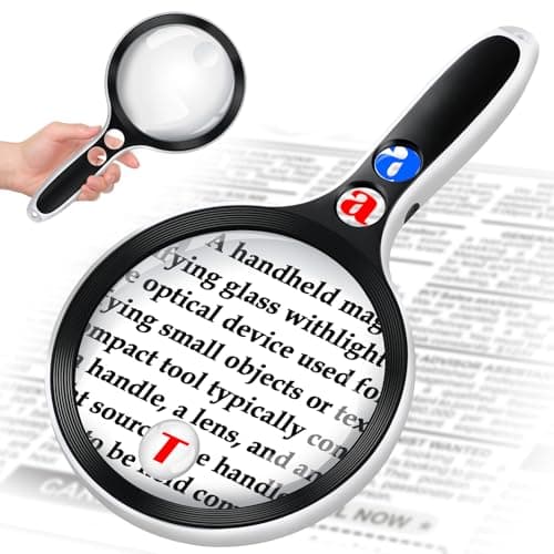 Large Magnifying Glass with Lights,10X 25X 45X 60X Handheld Lighted Magnifier, 5in Page Magnifier LED Lights, Magnifying Glass for Reading Small Prints & Low Vision Seniors with Aging Eyes - Image 1