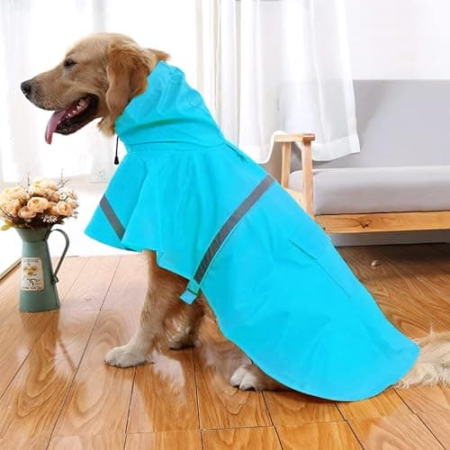 NACOCO Large Dog Raincoat Adjustable Pet Water Proof Clothes Lightweight Rain Jacket Poncho Hoodies with Strip Reflective (L, Lake Blue) - Thumbnail 3