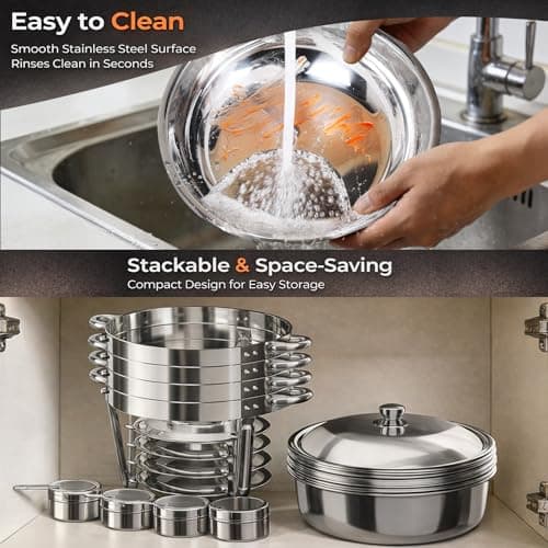 Chafing Dishes for Buffet Set 4 Pack, 5 Qt Chafers and Buffet Warmers Sets for Parties Round Catering Supplies Buffet Display - Thumbnail 6