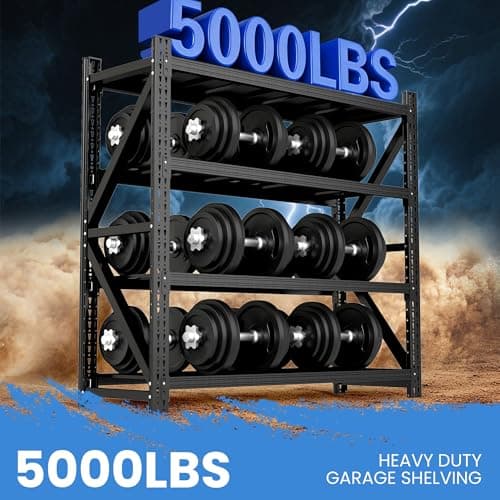 BIZOEIRON Heavy Duty Garage Storage Shelves 5000LBS Capacity, 75" Wide Metal Garage Shelving Units, 4-Tier Large Industrial Shelving for Shop Warehouse Basement Factory, 75" W x 24" D x 69" H - Thumbnail 3