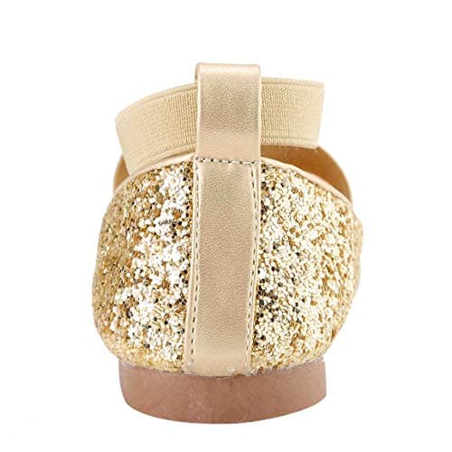 PrettyQueen Toddler Little Girls Glitter Dress Shoes Slip On Ballet Mary Jane Flats for Princess Wedding Party School Gold - Thumbnail 5