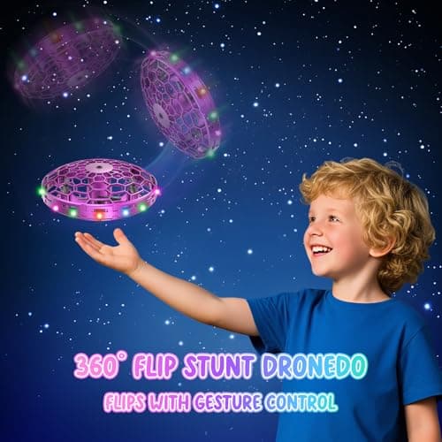 TSM005 Mini Drone for Kids,Hand Operated UFO Toy,Hover Boomerang Ball with LED,Easy Indoor Outdoor Flying Toys,Flying Orb Ball UFO Drone for Kids 6-8-12,Cool Christmas Birthday Gifts for Boys Girls (Purple) - Thumbnail 5
