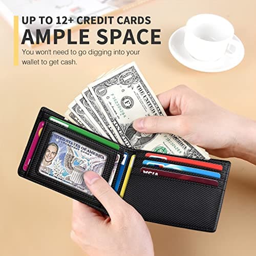 RUNBOX Wallet for Men Slim 11 Credit Card Holder Slots Leather RFID Blocking Small Thin Men's Wallet Bifold Minimalist Front Pocket Large Capacity Gift Box - Thumbnail 2