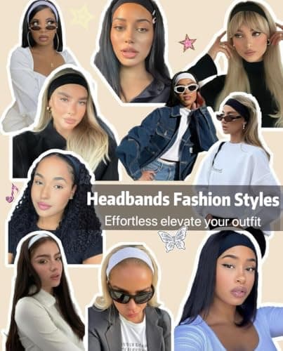 Huachi Headbands for Women Non Slip 16 Pack Elastic Sports Hair Bands for Women, Soft Cotton Cloth Headband for Workout Yoga Fashion Hair Accessories, Black White Gray Trendy Head Bands - Thumbnail 6