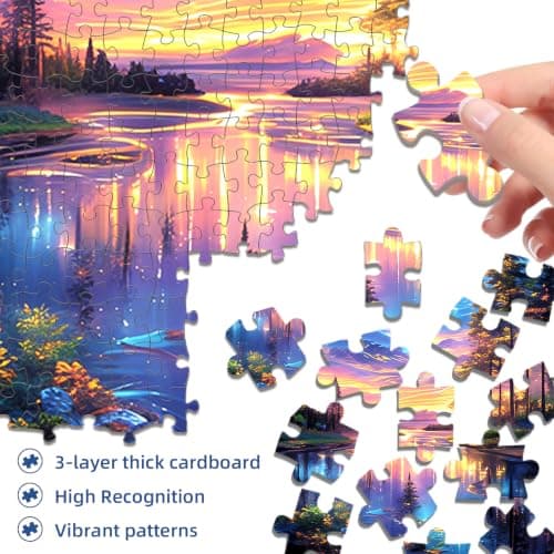 Starry Aurora Lake Puzzles for Adults 1000 Pieces,Impossible Hard Challenging Jigsaw Puzzles,Thick Pieces with Matte Finish,Relaxing Night Sky Wall Art Decor,Stress Relief Gifts for Mom Dad - Thumbnail 6