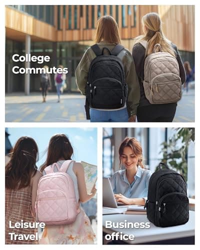 BAGSMART Travel Laptop Backpack, College Backpack for Women, Quilted Small Computer Bookbag, Water-Resistant 15.6 Inch Laptop Casual Bag, Dark Pink - Thumbnail 2