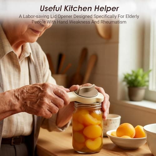 4 in 1 Multi-Purpose Jar Opener, Adjustable Stainless Steel Lid Remover for Seniors & Arthritis Sufferers, Jar Opener for Weak Hands with Bottle Cap Opener, Fits Kitchen Jars, Bottles & Cans (Beige) - Thumbnail 3