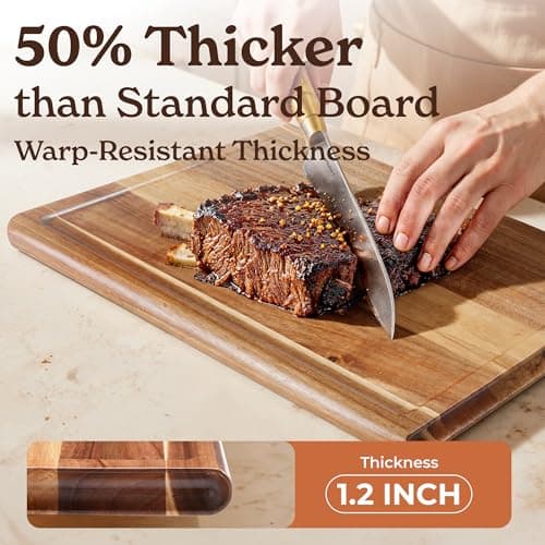 Smirly Non Toxic Teak Cutting Boards for Kitchen [1.2" Thickness][17"Extra Large] Cutting Chopping Board with Deep Juice Groove Heavy Duty & Easy Clean - Thumbnail 3