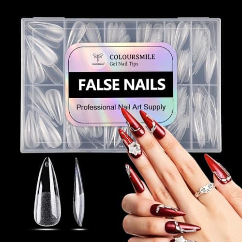 COLOURSMILE Long Stiletto Full Cover Nail Tips - 216pcs Pre-Shaped Gelly Press on Nails, 12 Sizes for Acrylic French Extension, DIY & Salon - Image 1