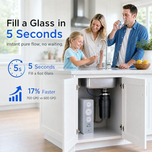 ANGEL X2 Tankless Reverse Osmosis Water Filter System, 700GPD, Removes 99% PFAS, Tested to NSF/ANSI 58, 42 & 372 Standards, 2.5:1 Pure to Drain, Reduce Chlorine, TDS, Under Sink RO System with Faucet - Thumbnail 5