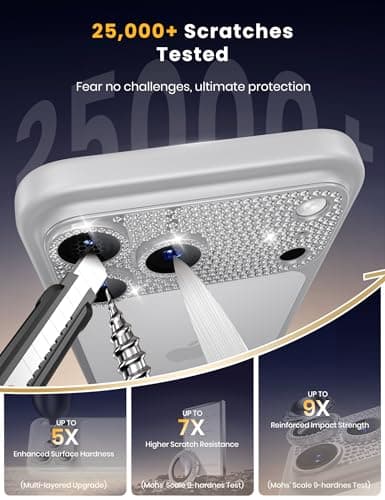 Hoerrye Bling Diamond Camera Lens Protector for iPhone 17 Pro - [1:1 Full Coverage][Strong Adsorption] 9H+ Tempered Glass Screen Protective Cover Case Friendly,Glitter Silver - Thumbnail 6