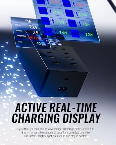 SABRENT VOLTIK Charging Station, 252W 8-Port USB C and USB A Desktop Charger, UL Certified with Real-Time LCD Display, Fast Charging for MacBook, iPhone, Samsung and More - Thumbnail 3